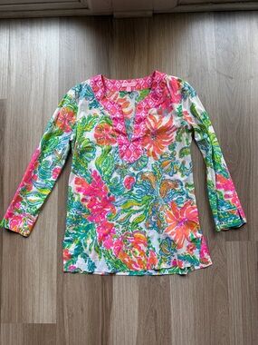Lilly Pulitzer Pink, Orange & Green Floral V-Neck Tunic